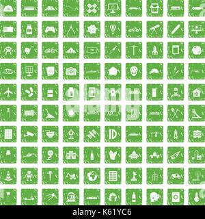 100 development icons set grunge green Stock Vector