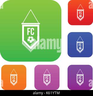Pennant with soccer ball set color collection Stock Vector