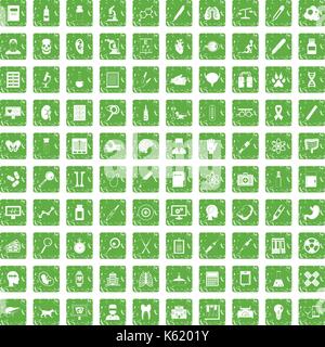 100 diagnostic icons set grunge green Stock Vector