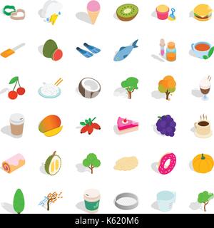 Vegetarian icons set, isometric style Stock Vector
