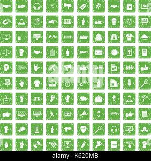 100 different gestures icons set grunge green Stock Vector