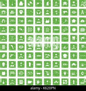 100 different professions icons set grunge green Stock Vector