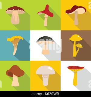 Edible mushrooms icon set, flat style Stock Vector