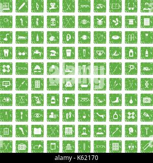 100 disabled healthcare icons set grunge green Stock Vector