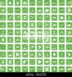 100 discussion icons set grunge green Stock Vector