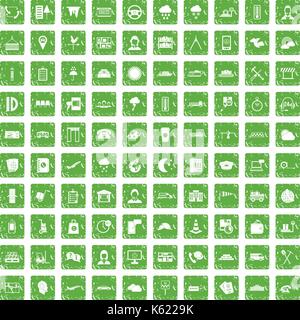 100 dispatcher icons set grunge green Stock Vector