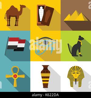 Ancient Egypt icon set, flat style Stock Vector