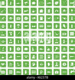 100 donation icons set grunge green Stock Vector