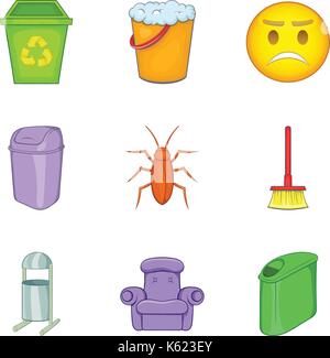 Garbage bins icon set, cartoon style Stock Vector