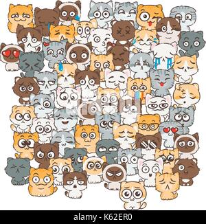 Vector pattern for print. Ilustration with cats and dogs for design of posters, prints, invitations, greetings, childbook, flyers and antistress pictu Stock Vector
