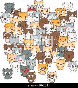 Vector pattern for print. Ilustration with cats and dogs for design of posters, prints, invitations, greetings, childbook, flyers and antistress pictu Stock Vector