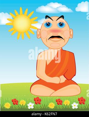 Buddhist on glade with flower Stock Vector