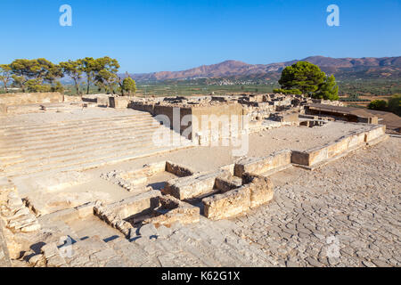 Ancient ruins of Minoan Phaistos Palace, a Bronze Age archeological site, Island of Crete, Greece, Mediterranean Stock Photo