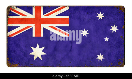 Vintage metal sign on a white background - Flag of Australia Stock Photo