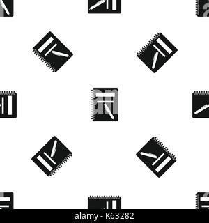 Closed spiral notebook and pen pattern seamless black Stock Vector