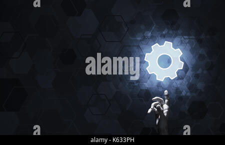 Technology conceptual image with gear digital symbol on dark bac Stock Photo