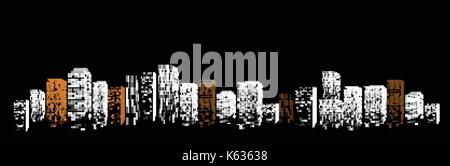 Black geometric isolated abstract big city vector illustration. Night modern town building silhouette, skyscraper frame. Stock Vector
