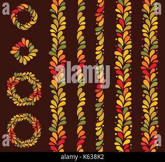 Vector isolated seamless autumn colored vertical line of leaves background. September, october, november simple pattern Stock Vector