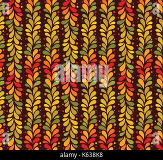Vector isolated seamless autumn colored vertical line of leaves background. September, october, november simple pattern Stock Vector