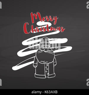 Merry Christmas Santa Claus on Chalkboard, handdrawn vector sketch, clean outlines, vintage style blackboard. Stock Photo