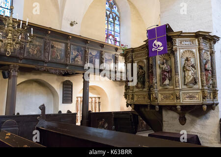 Pulpit inside the Church of the Holy Ghost, Old Town, Tallinn, Estonia, Europe Stock Photo