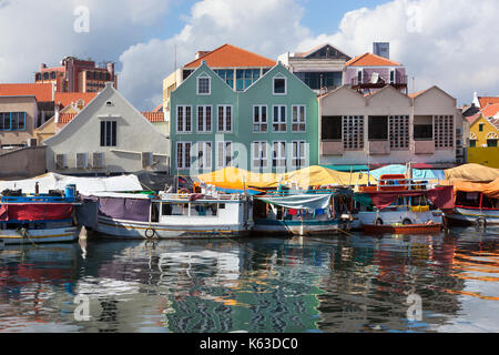 Colorful floating fruit market in Willemstad on Curacao Stock Photo