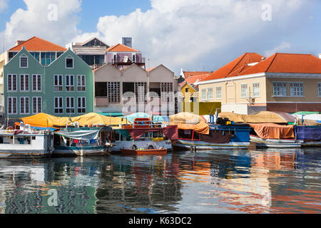 Colorful floating fruit market in Willemstad on Curacao Stock Photo