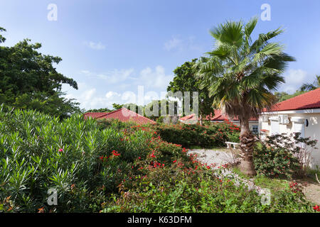 Garden and apartment roofs of a resort on Curacao Stock Photo
