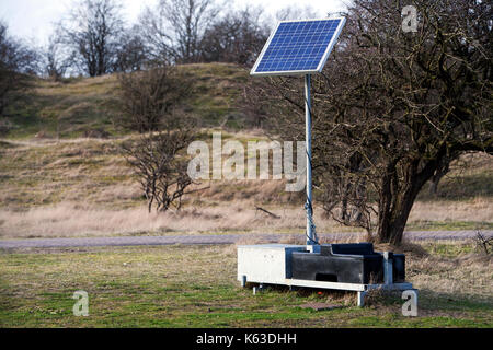 Solar energy unit used for scientific measurements in the Amsterdamse Waterleidingduinen, the Netherlands Stock Photo