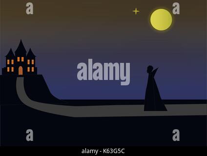 Halloween landscape house castle gothic views and vampire Stock Vector