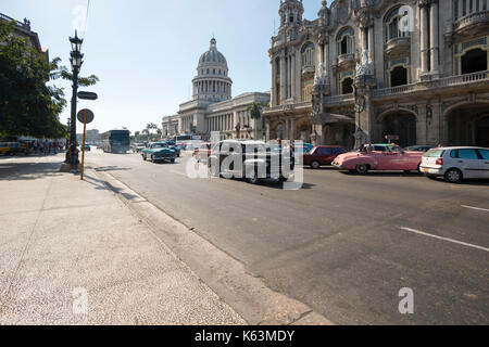 Havanna, - January 08, Travel, Havanna, Cuba, Habana City . In the Picture: Streetview to The Capitol . (Photo by Ulrich Roth) Stock Photo