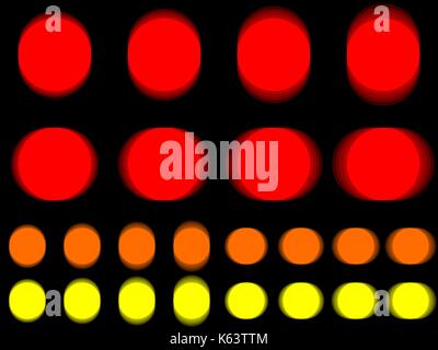 Vibrant circle, vibrating red orange yellow circle, horizontal and vertical vibration of figure, round template with vibration on black background Stock Vector