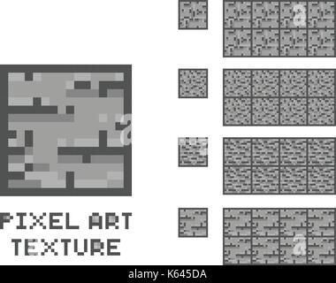 Vector pixel art stone texture. Stone wall pattern. Retro game element sprite. Stock Vector