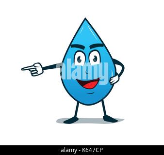 drop of water character pointing in its hand, illustration design, isolated on white background Stock Vector