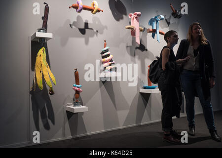 Berlin, Germany. 11th Sep, 2017. View of the installation 'Worship' of the artists Nathalie Djurberg and Hans Berg at the museum Frieder Burda in Berlin, Germany, 11 September 2017. The exhibition is taking place as part of the Berlin Art Week, which will be held from the 13th to the 17th of September 2017. (ATTENTION EDITORS: EDITORIAL USE ONLY IN CONNECTION WITH CURRENT REPORTING/MANDATORY CREDIT: 'Jörg Carstensen/dpa') Photo: Jörg Carstensen/dpa/Alamy Live News Stock Photo