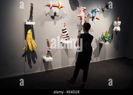 Berlin, Germany. 11th Sep, 2017. View of the installation 'Worship' of the artists Nathalie Djurberg and Hans Berg at the museum Frieder Burda in Berlin, Germany, 11 September 2017. The exhibition is taking place as part of the Berlin Art Week, which will be held from the 13th to the 17th of September 2017. (ATTENTION EDITORS: EDITORIAL USE ONLY IN CONNECTION WITH CURRENT REPORTING/MANDATORY CREDIT: 'Jörg Carstensen/dpa') Photo: Jörg Carstensen/dpa/Alamy Live News Stock Photo