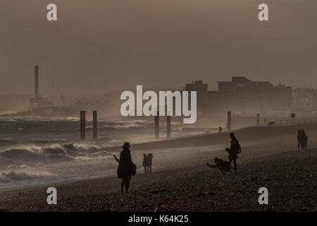 Brighton, UK. 11th Sep, 2017. UK Weather. Dusk on a blustery evening on Brighton Beach. Credit: Guy Bell/Alamy Live News Stock Photo