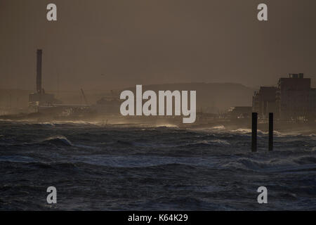Brighton, UK. 11th Sep, 2017. UK Weather. Dusk on a blustery evening on Brighton Beach. Credit: Guy Bell/Alamy Live News Stock Photo