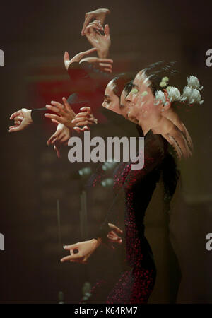 Vancouver, Canada. 11th Sep, 2017. A multiple exposure image shows a dancer performing during the 25th annual International Flamenco Festival in Vancouver, Canada, on Sept. 11, 2017. The festival kicked off on Monday. Credit: Liang Sen/Xinhua/Alamy Live News Stock Photo