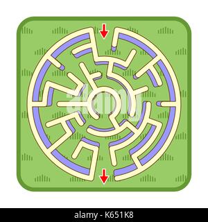 Abstract three-dimensional circle shaped maze game template, top view, ready for use. Or add legend text and cartoon characters, if needed. Stock Vector