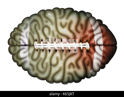 Digital illustration combining a football and a human brain. Stock Photo