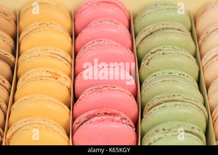 Macarons macaroons cookies dessert in a box from France French Stock Photo