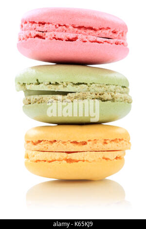 Macarons macaroons cookies stack from France isolated on a white background Stock Photo