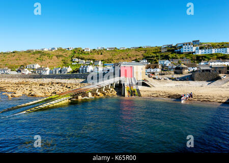 Sea rescue centre, Royal National Lifeboat Institution, RNLI, Sennen Cove, Sennen, Sennen, Cornwall, England, Great Britain Stock Photo