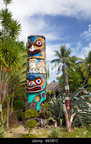 Totem pole, Bora Bora Bora Island, Society Islands, French Polynesia Stock Photo