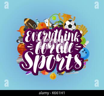 Everything for all sports, banner. Fitness, sport, gym concept. Lettering vector illustration Stock Vector