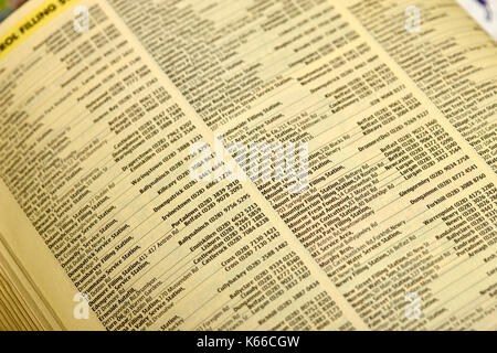 small single entry business listings in yellow pages classified telephone directory paper edition uk Stock Photo