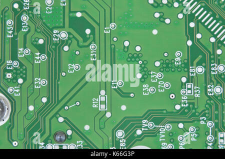 Green electronic printed circuit board with its elements Stock Photo