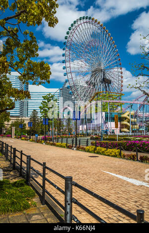The Cosmoworld amusement park in the Minato Mirai 21  seaside urban area at the port city of Yokohama, Japan, Asia. Stock Photo