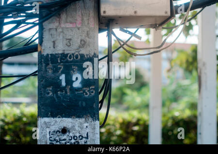 Dirty Electric pole and Thick black wires Stock Photo